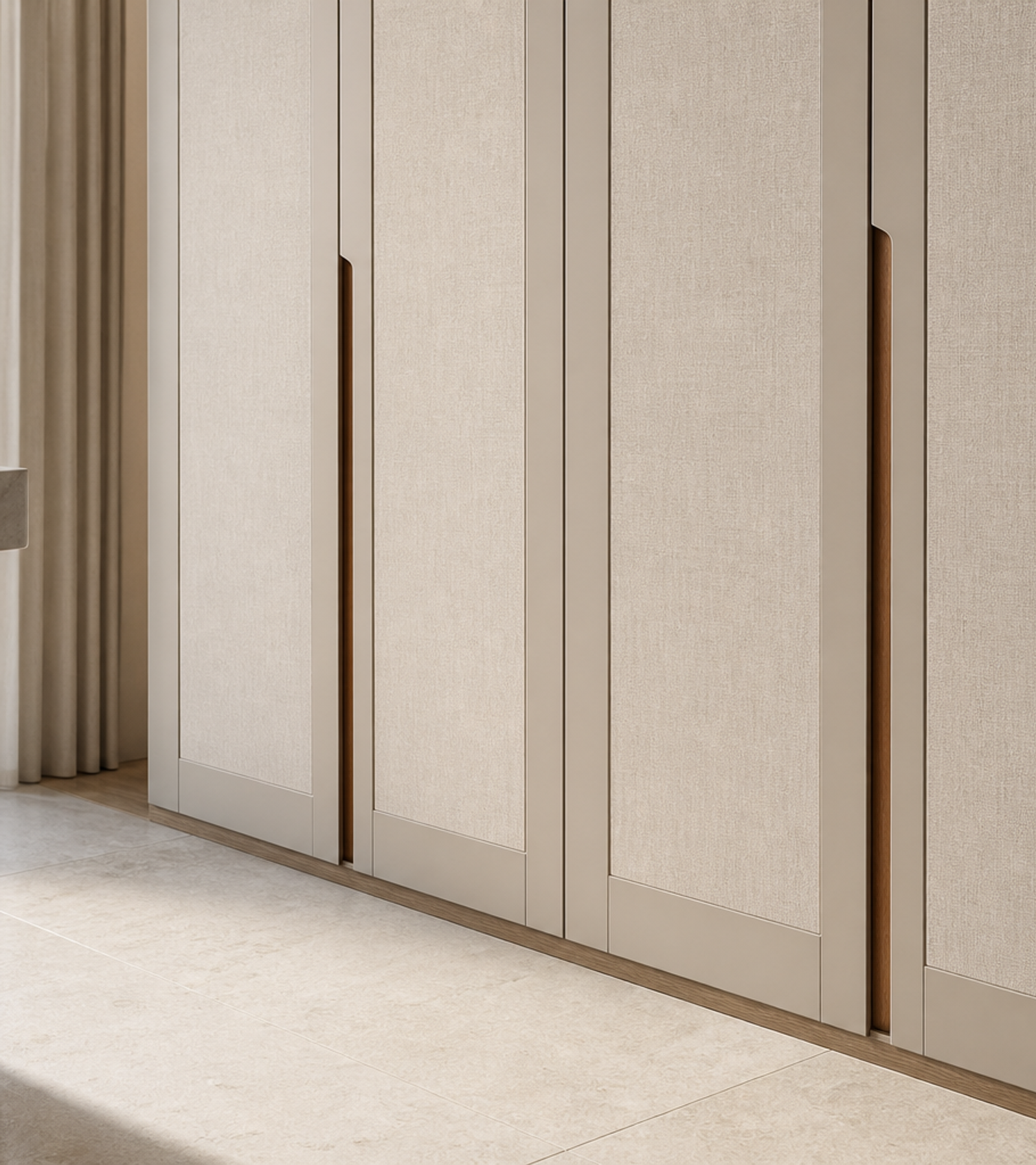 Fadior Radiance Wardrobe Suite with Milan Forecast Dressing Wall — close-up of stainless steel finish and hardware detail