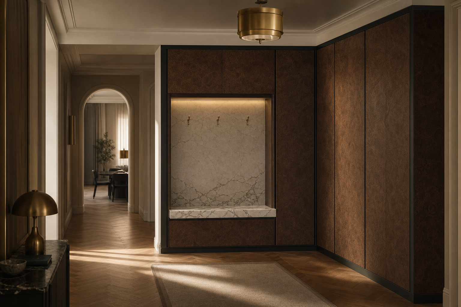 Fadior Loggia Handle-Free Foyer Spine — interior room context showing cabinet integration