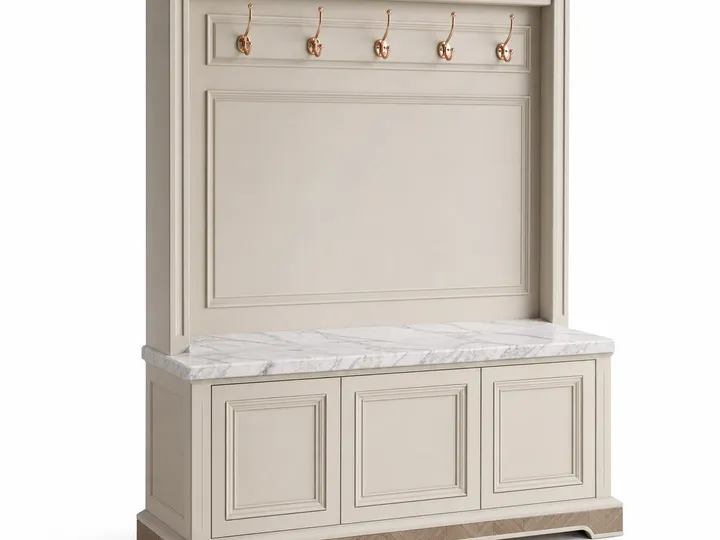 Fadior Savile Entryway Suite with Marble Keydrop Valet Bench — 304 stainless steel entryway system, front view