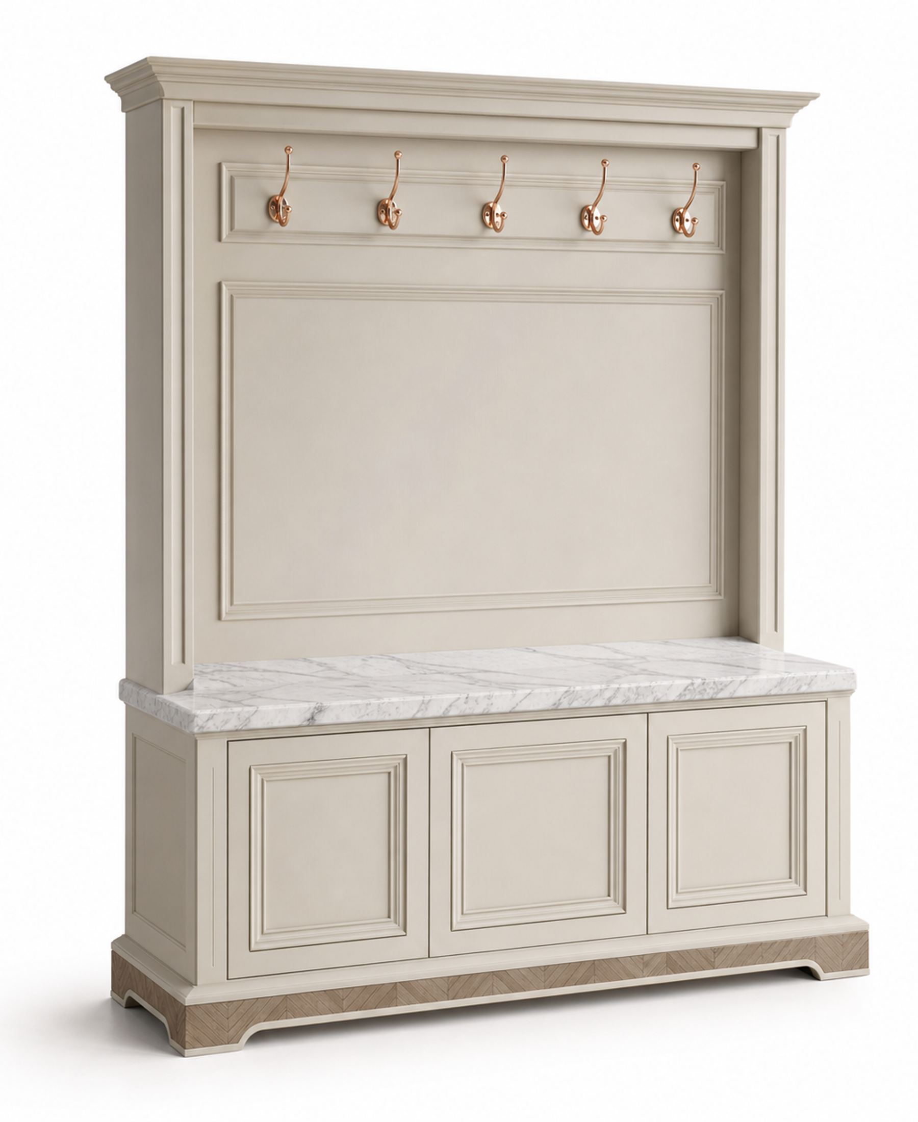 Fadior Savile Entryway Suite with Marble Keydrop Valet Bench — 304 stainless steel entryway system, front view