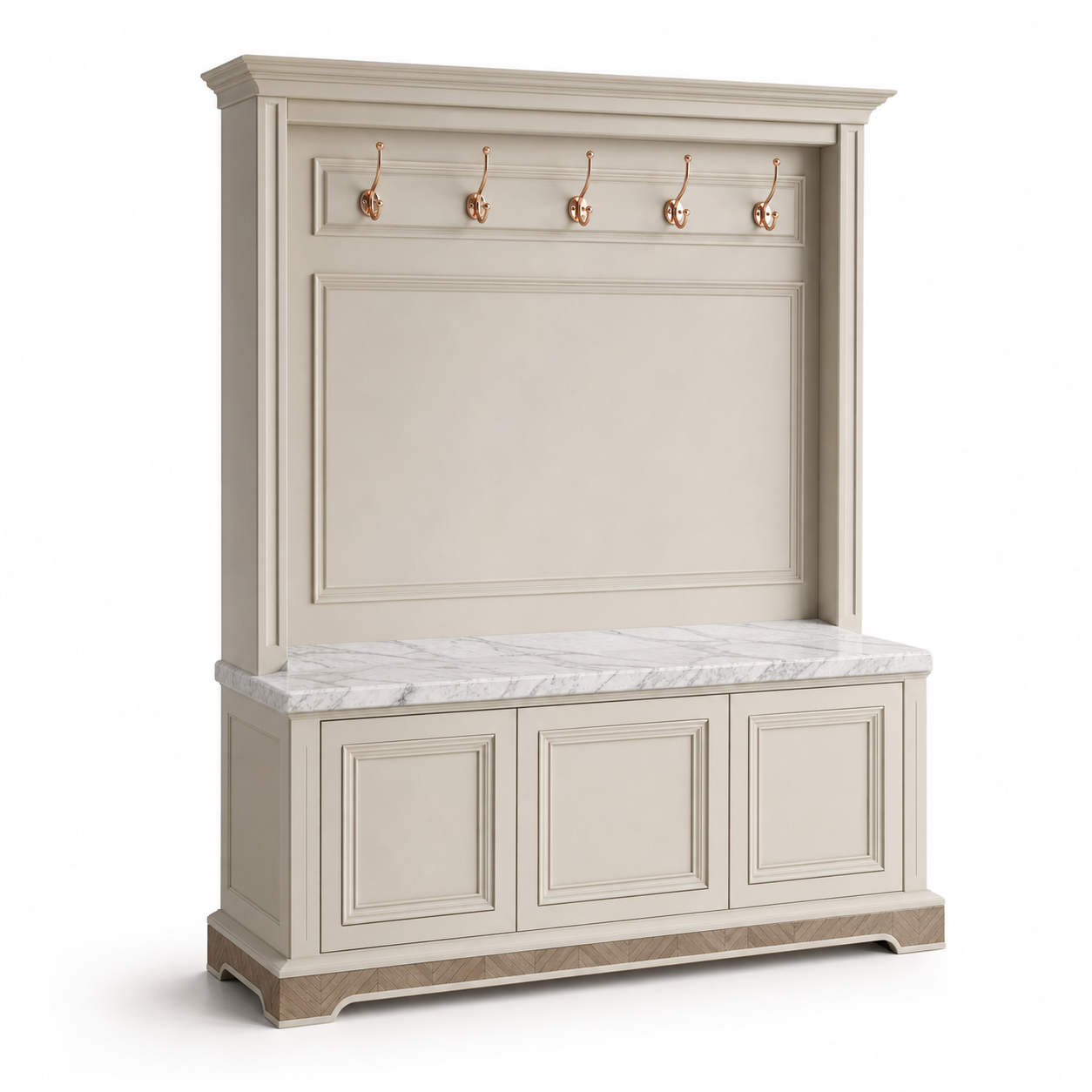 Fadior Savile Entryway Suite with Marble Keydrop Valet Bench — 304 stainless steel entryway system, front view
