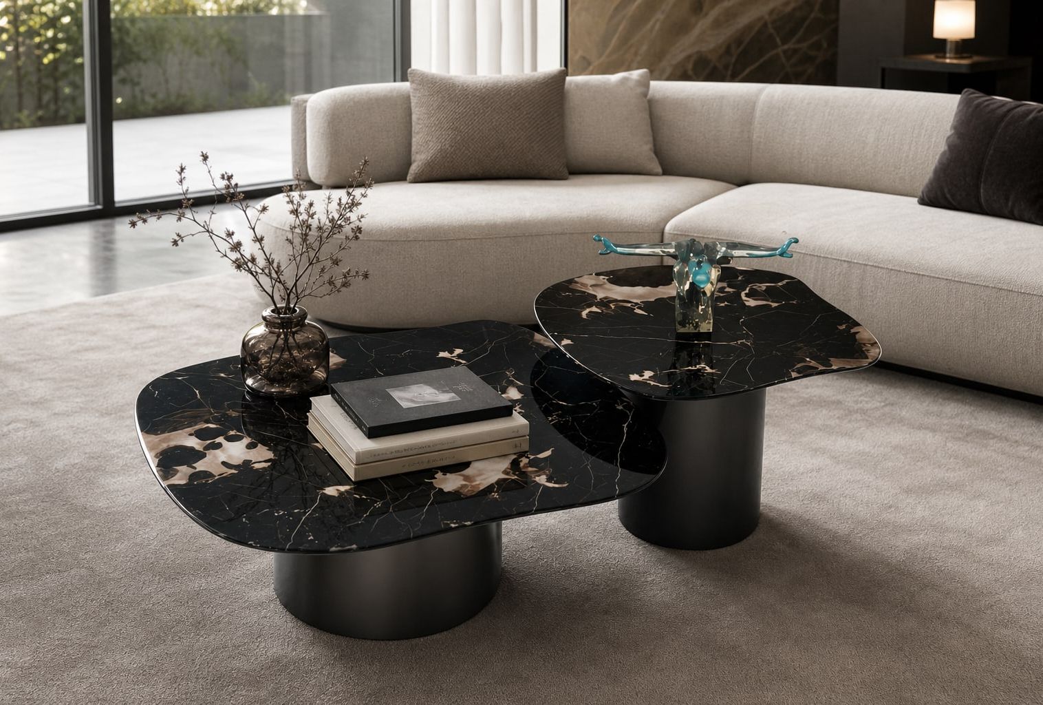 Stone-Top Coffee Table 800*800*330 styled in a FADIOR HOME interior setting