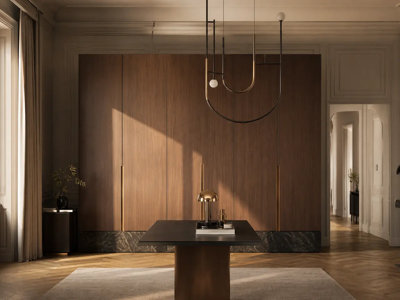 Fadior Lumiere Wardrobe Suite with Thin Slab Dressing Portal - custom 304 stainless steel wardrobe or walk-in closet with lighting, hanging, drawer storage, and residential finishes