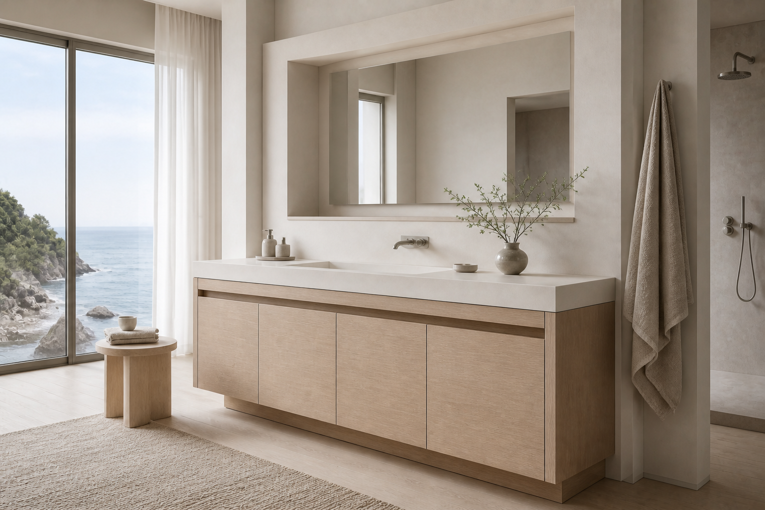 Fadior Voyage Bath Vanity Suite with Foundry Pull Wash Console — lifestyle setting with natural light and residential styling