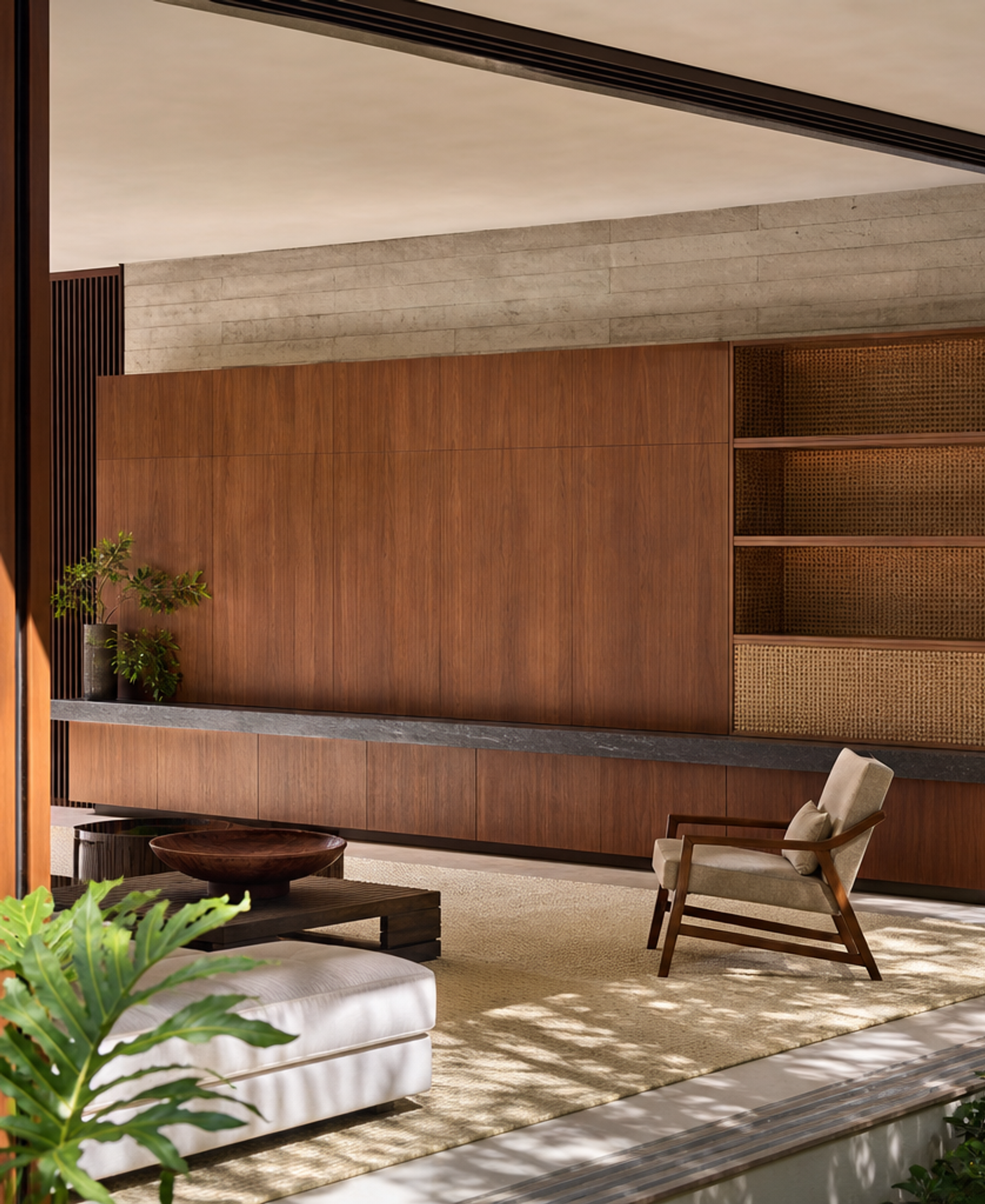 Fadior Zenith Living Room Suite with Slate Ribbon Media Library — 304 stainless steel living room system, front view