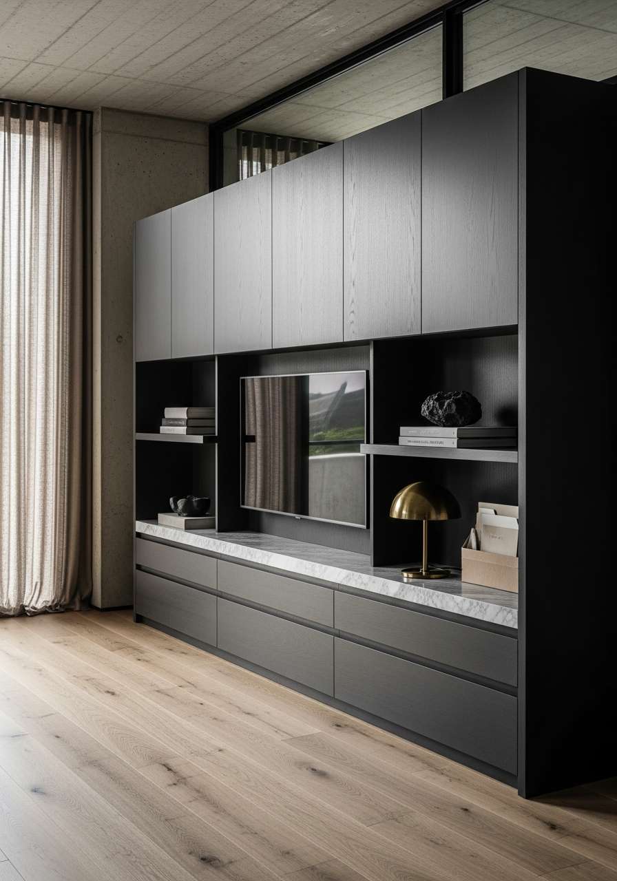 Fadior Essence Media Console — interior room context showing cabinet integration