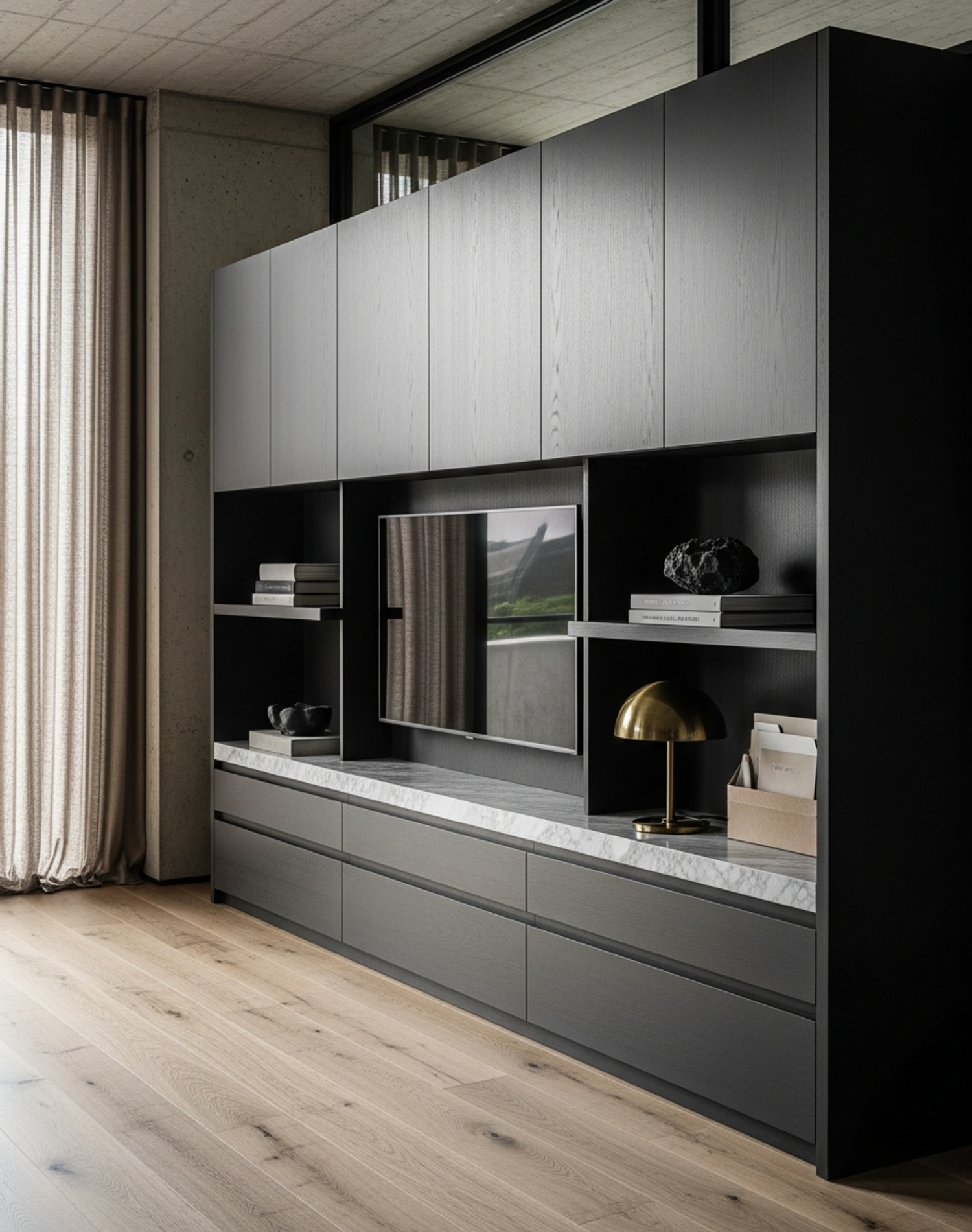 Fadior Essence Media Console — interior room context showing cabinet integration