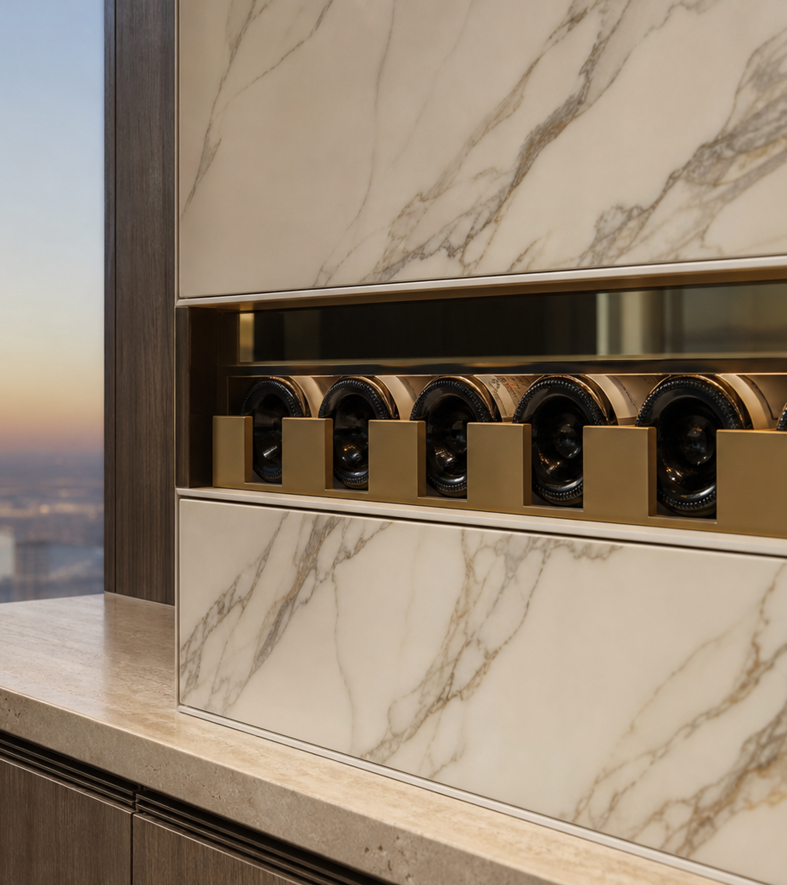 Fadior Gloria Wine Cabinet Suite with Ledger Bottle Aperture — close-up of stainless steel finish and hardware detail