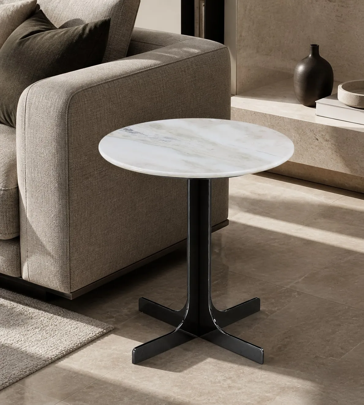 Calacatta-Tone Marble Side Table
