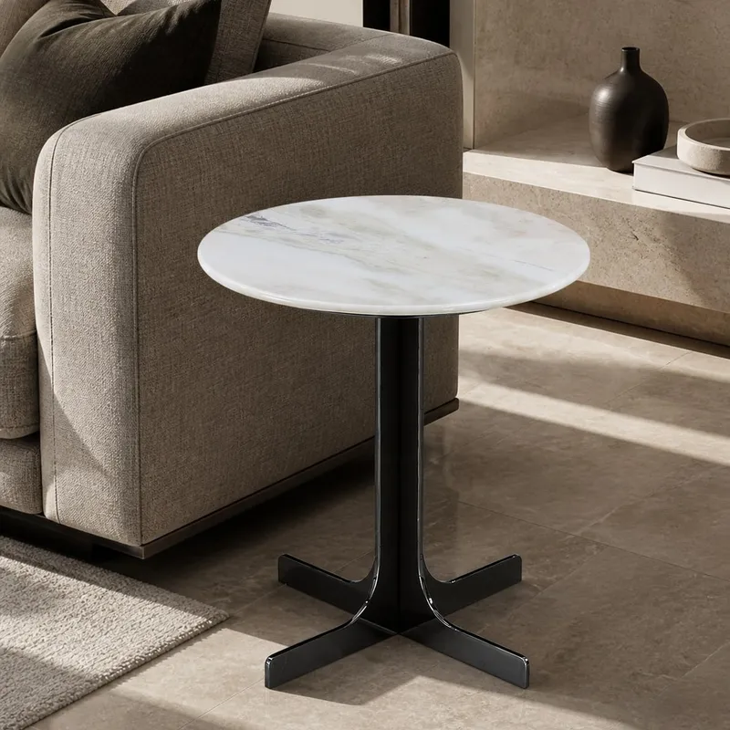 Calacatta-Tone Marble Side Table