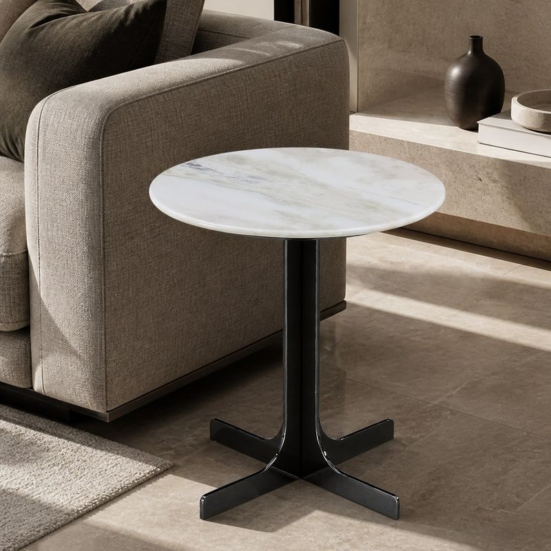 Marble Side Table (Jazz White marble) styled in a FADIOR HOME interior setting