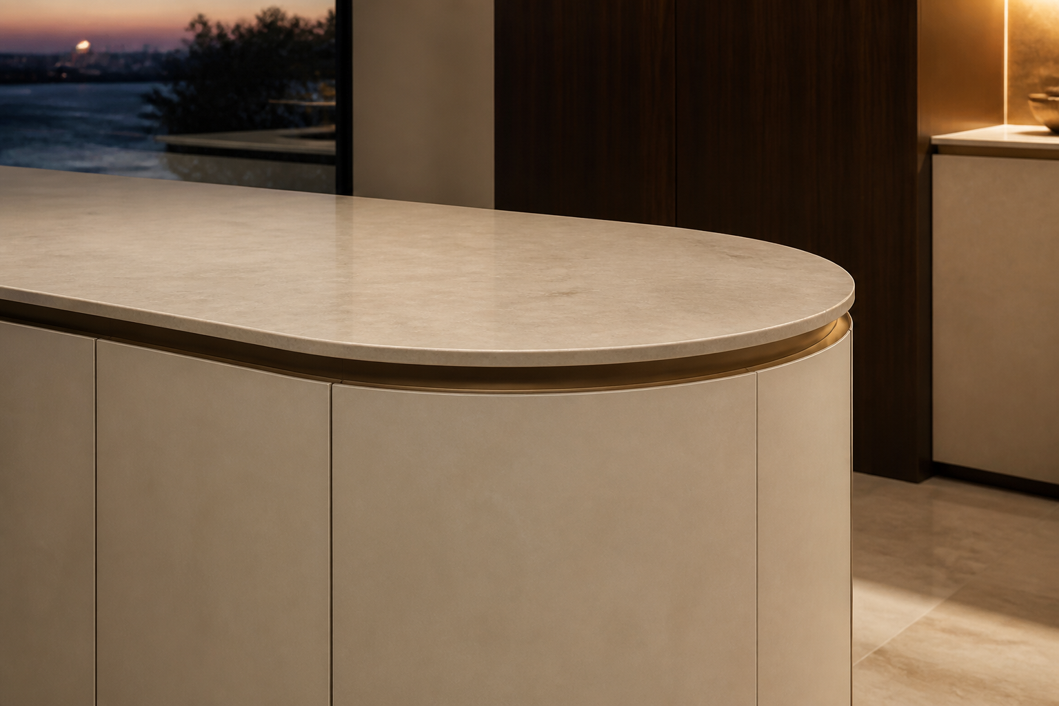 Fadior Solace Kitchen Suite with Tactile Curve Island — close-up of stainless steel finish and hardware detail