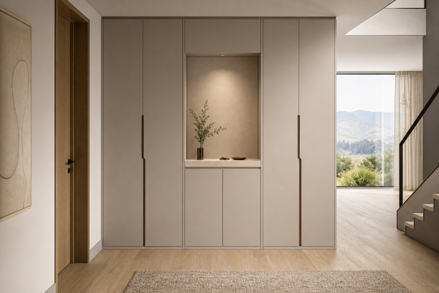 Fadior Savile Entryway Suite with Linen Pinboard Service Alcove — interior room context showing cabinet integration