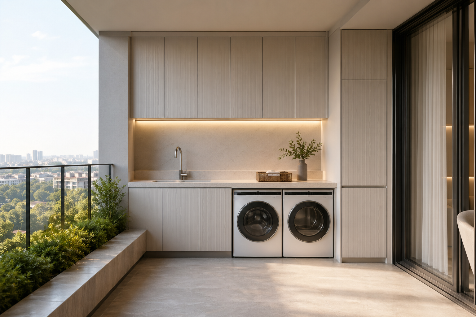 Fadior Aurora Balcony Suite with Lantern Utility Horizon — interior room context showing cabinet integration
