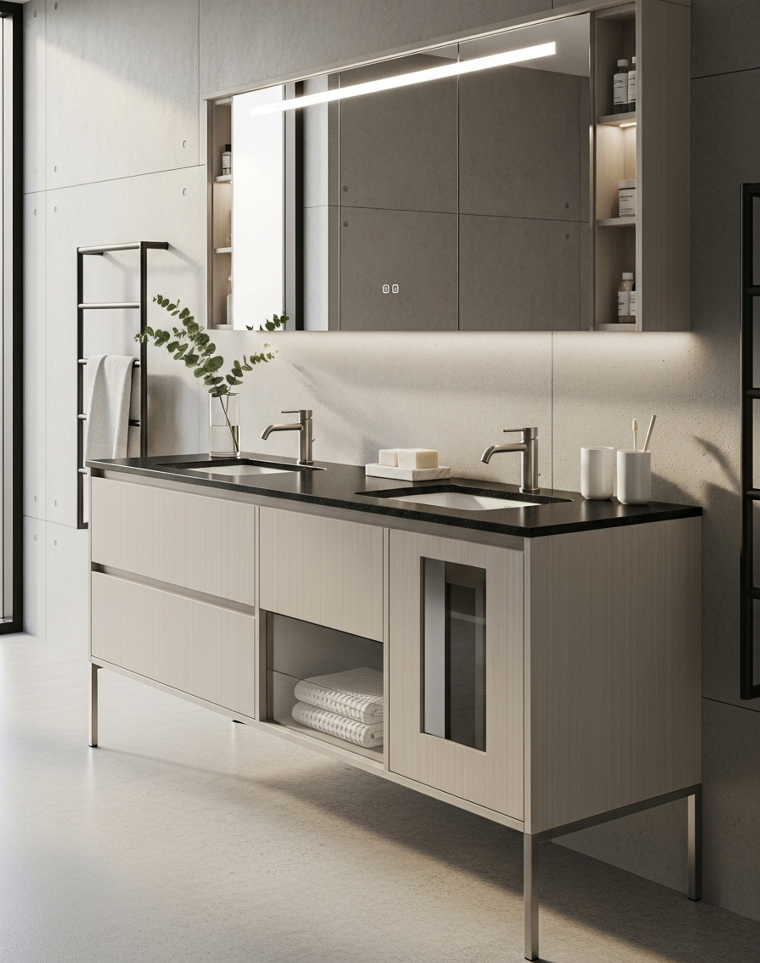 Fadior Acqua Vanity Suite — interior room context showing cabinet integration
