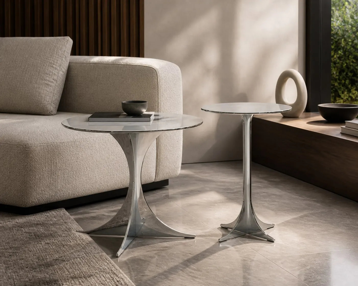 Blade-Pedestal Mirror Side Table Ø350×480 mm