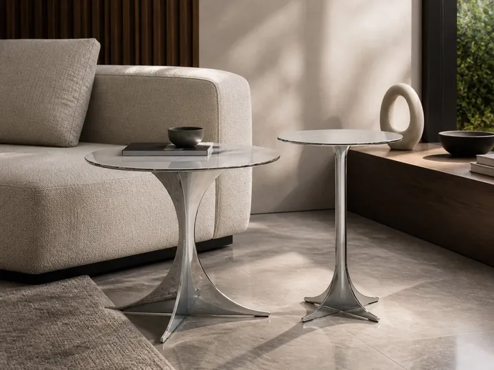 Mesa Auxiliar de Espejo con Pedestal de Hoja Ø350×480 mm