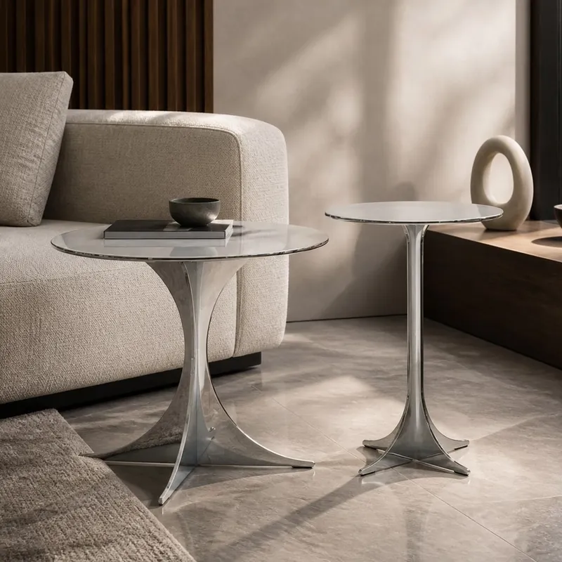 Blade-Pedestal Mirror Side Table Ø350×480 mm
