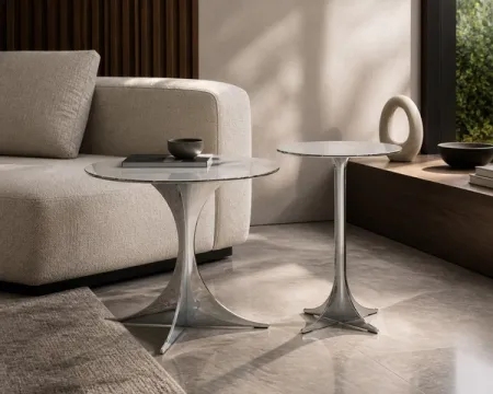 Blade-Pedestal Mirror Side Table Ø350×480 mm