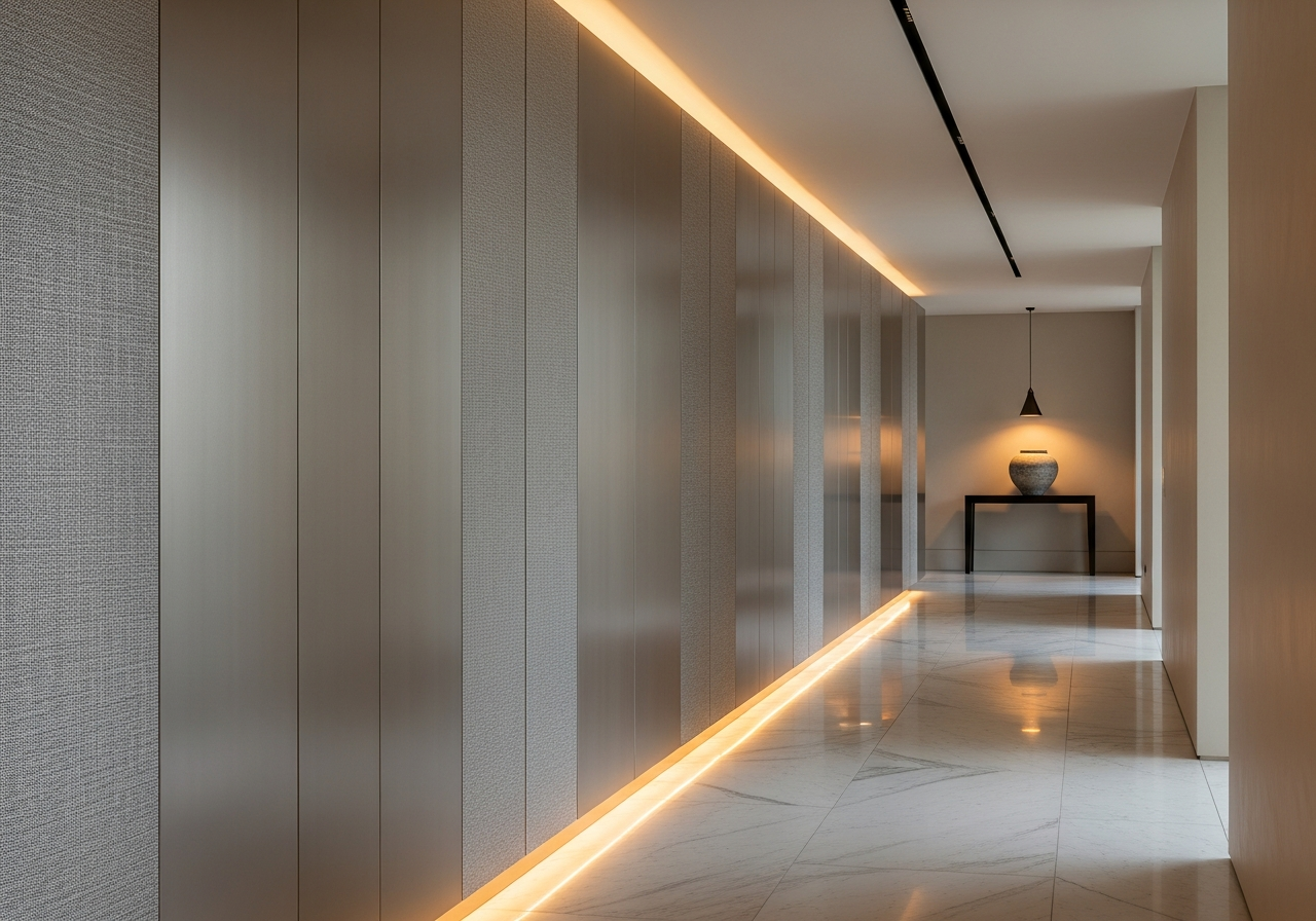 Sistema moderno de puerta interior en acero inoxidable para viviendas de lujo