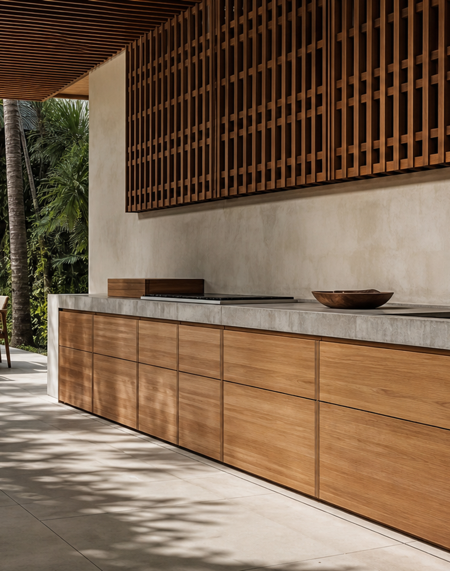 Fadior Horizon Outdoor Kitchen Suite with Shade-Screen Prep Promenade — lifestyle setting with natural light and residential