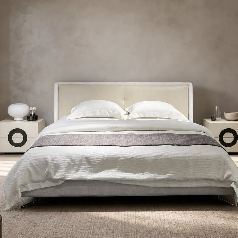 Leather and Fabric Upholstered Bed