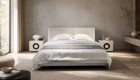Leather and Fabric Upholstered Bed