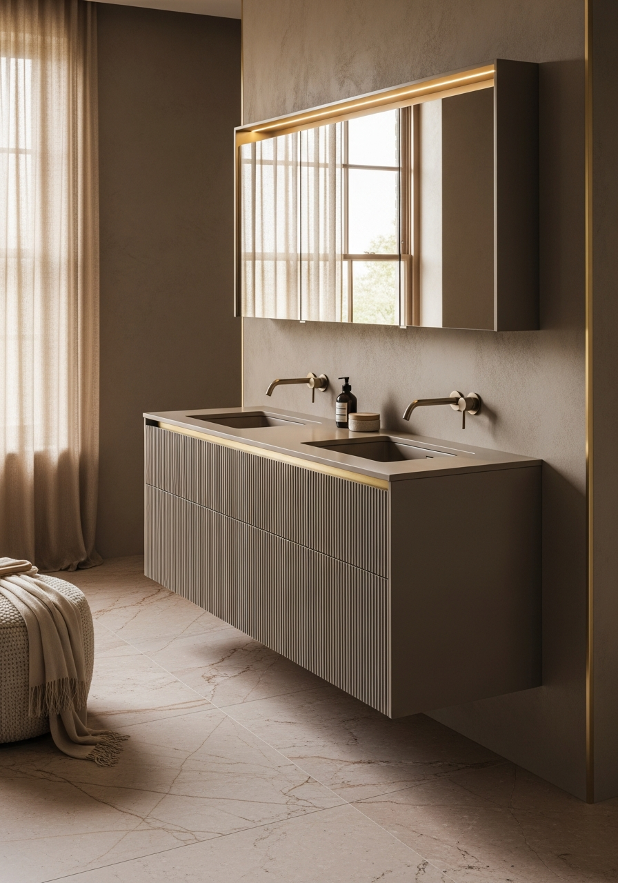Fadior Acqua Bath and Vanity Suite — close-up of stainless steel finish and hardware detail