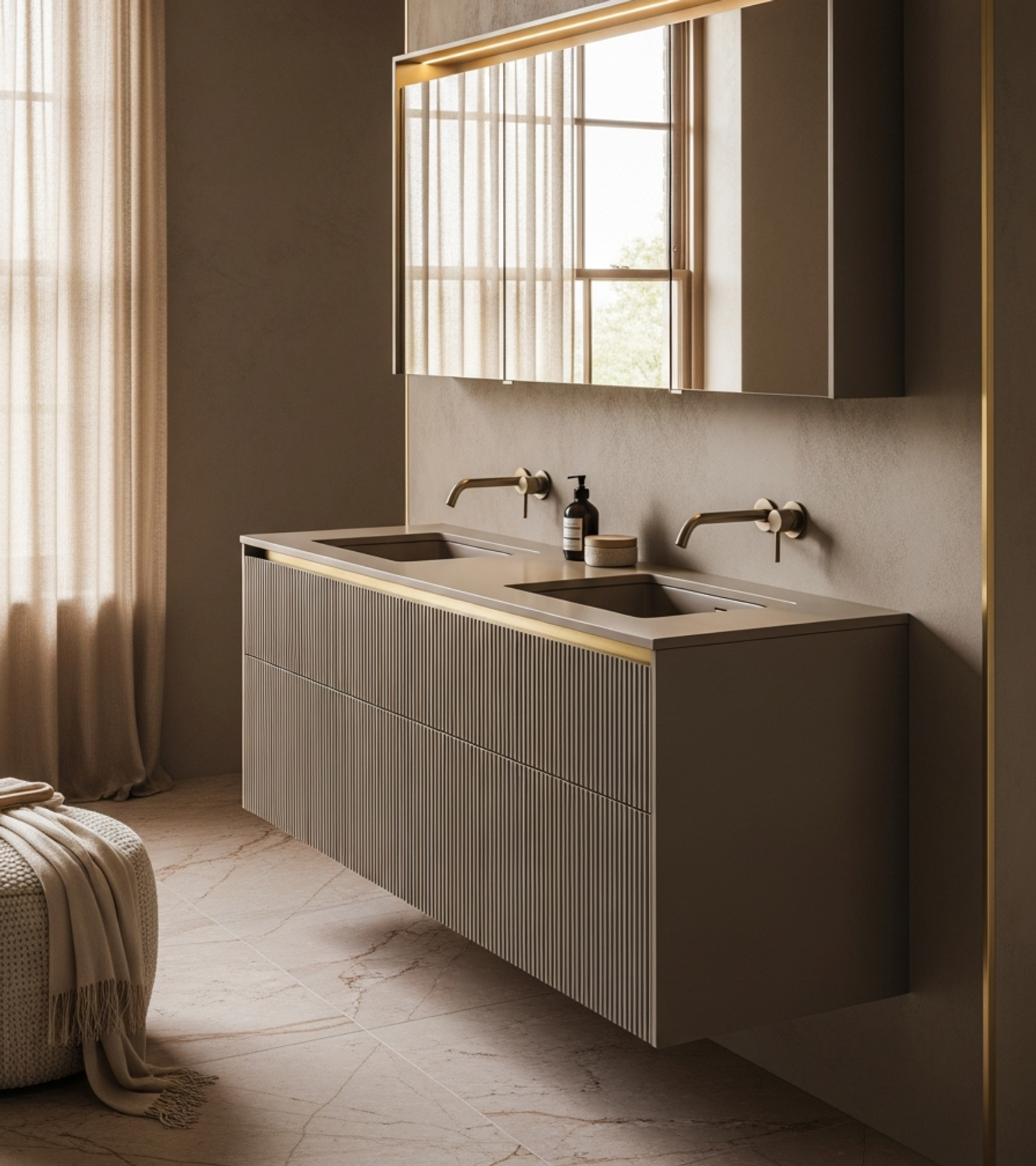 Fadior Acqua Bath and Vanity Suite — close-up of stainless steel finish and hardware detail