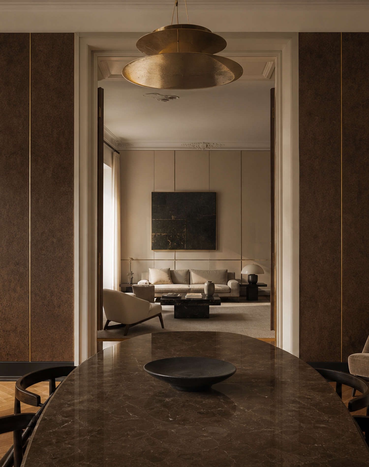 Fadior Miroir Wall Panel Suite with Rationalist Feature Wall — lifestyle setting with natural light and residential styling