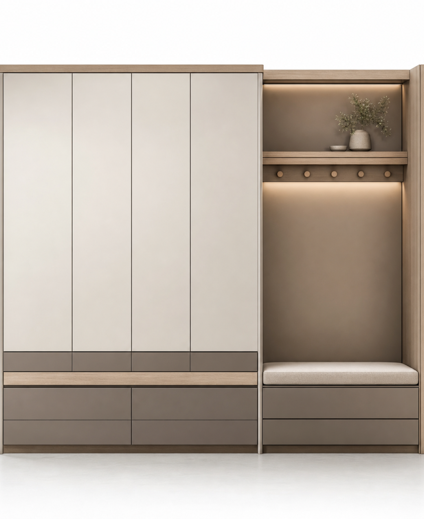 Fadior Voyage Wardrobe Suite with Harbor Bench Armoire — 304 stainless steel wardrobe system, front view