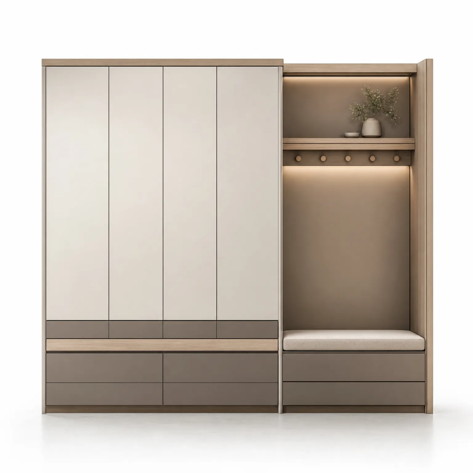 Fadior Voyage Wardrobe Suite with Harbor Bench Armoire — 304 stainless steel wardrobe system, front view