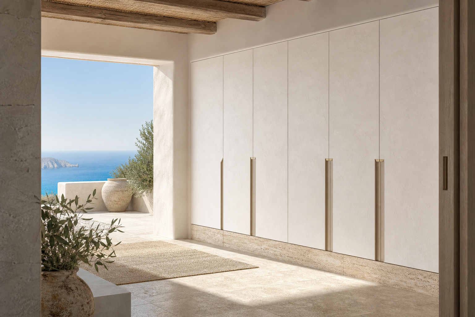 Fadior Onyx Wardrobe Suite with Brass Finish Valet Wall — 304 stainless steel wardrobe system, front view