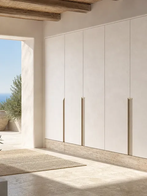 Fadior Onyx Wardrobe Suite with Brass Finish Valet Wall — 304 stainless steel wardrobe system, front view