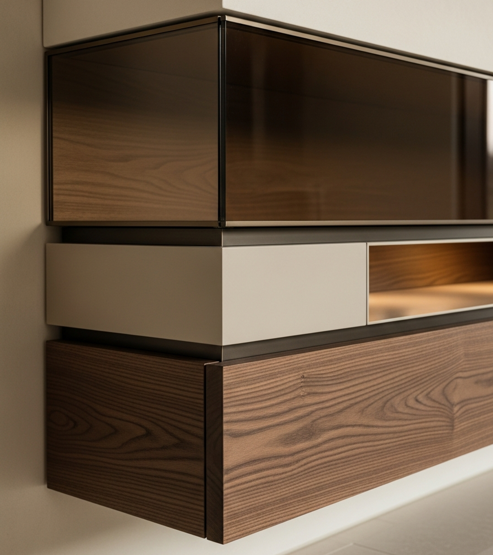 Fadior Essence Media Console — close-up of stainless steel finish and hardware detail