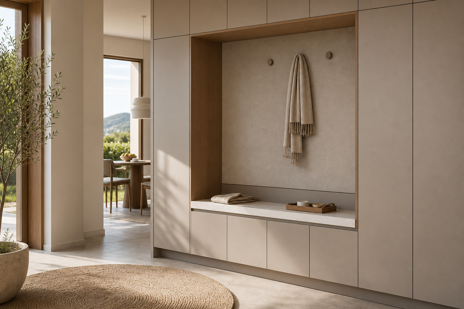 Fadior Loggia Precision Arrival Service Wall — lifestyle setting with natural light and residential styling