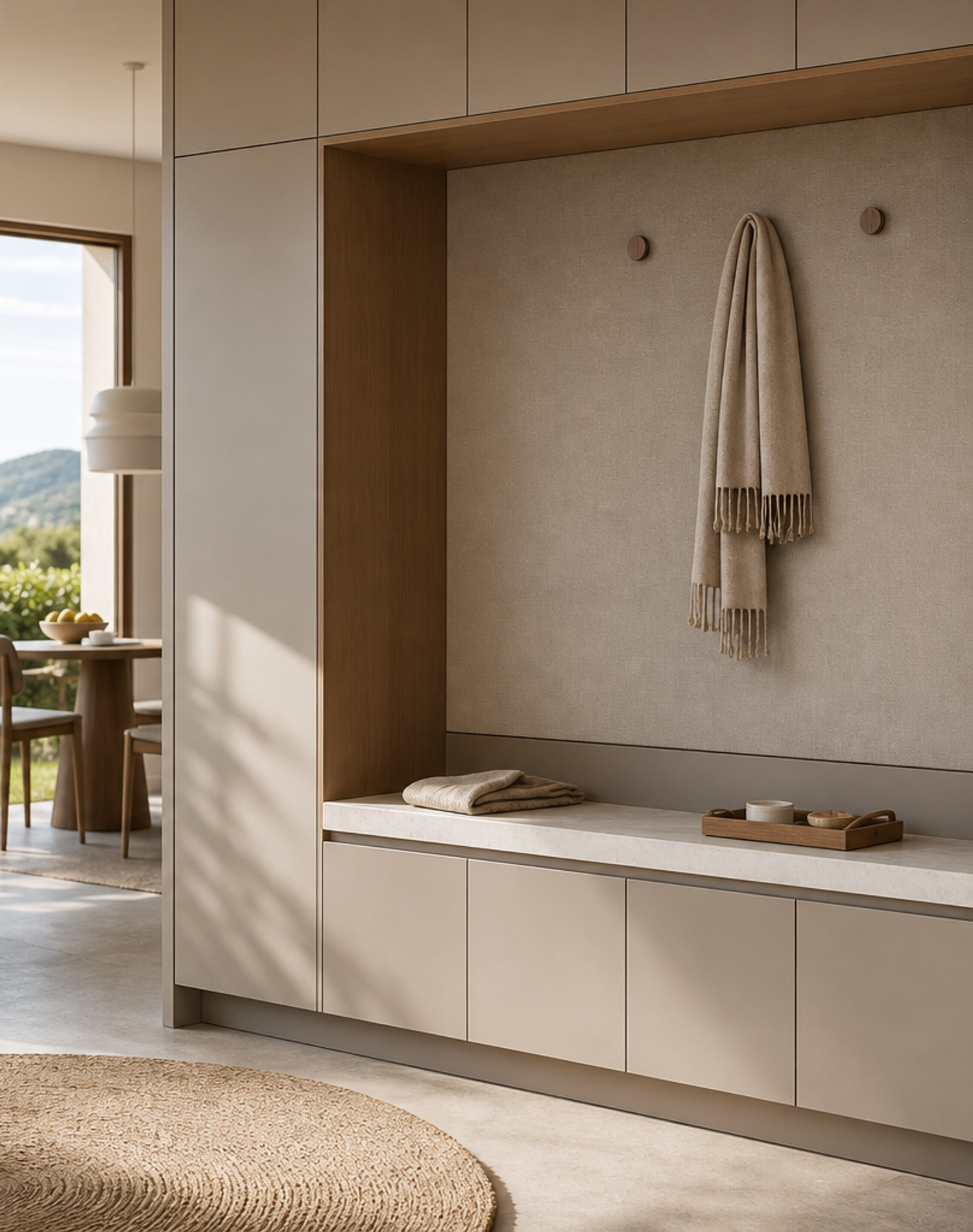 Fadior Loggia Precision Arrival Service Wall — lifestyle setting with natural light and residential styling