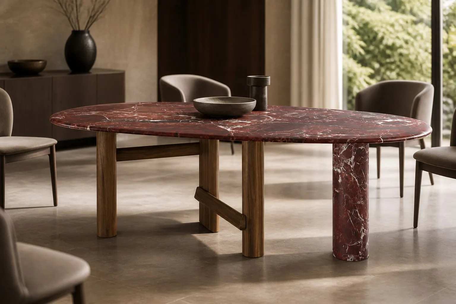 Oval Marble Timber Table 2300×1160×750 mm