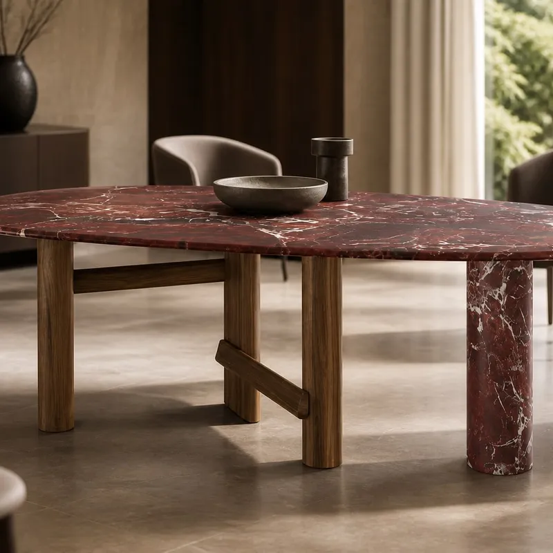 Oval Marble Timber Table 2000×970×750 mm