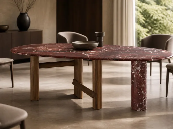 Mesa ovalada de mármol y madera 2000×970×750 mm