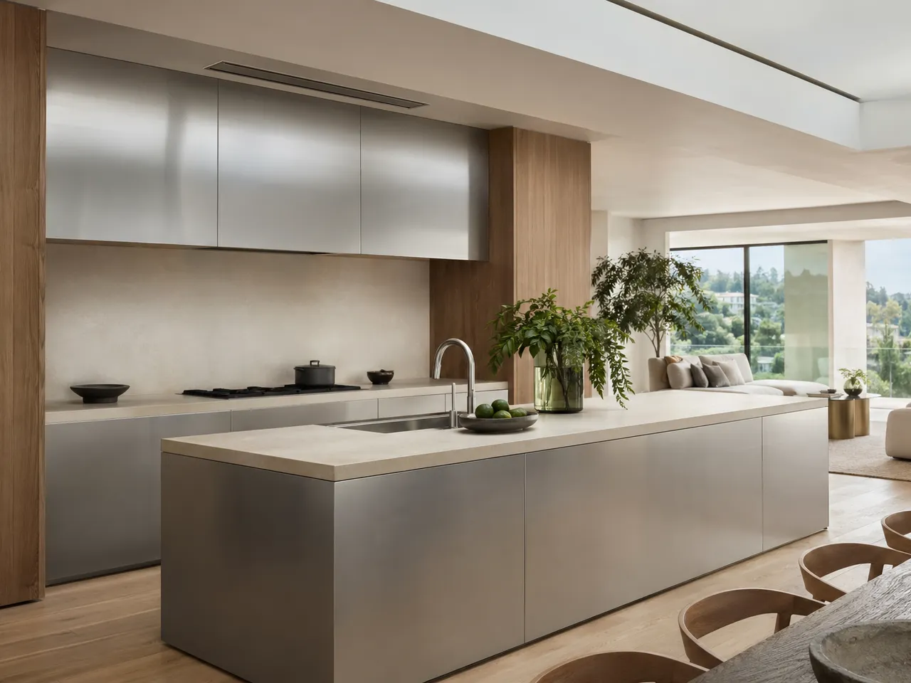 Especificación de ventilación para cocinas en hogares de lujo con plano abierto — editorial de Fadior sobre mobiliario en acero inoxidable 304