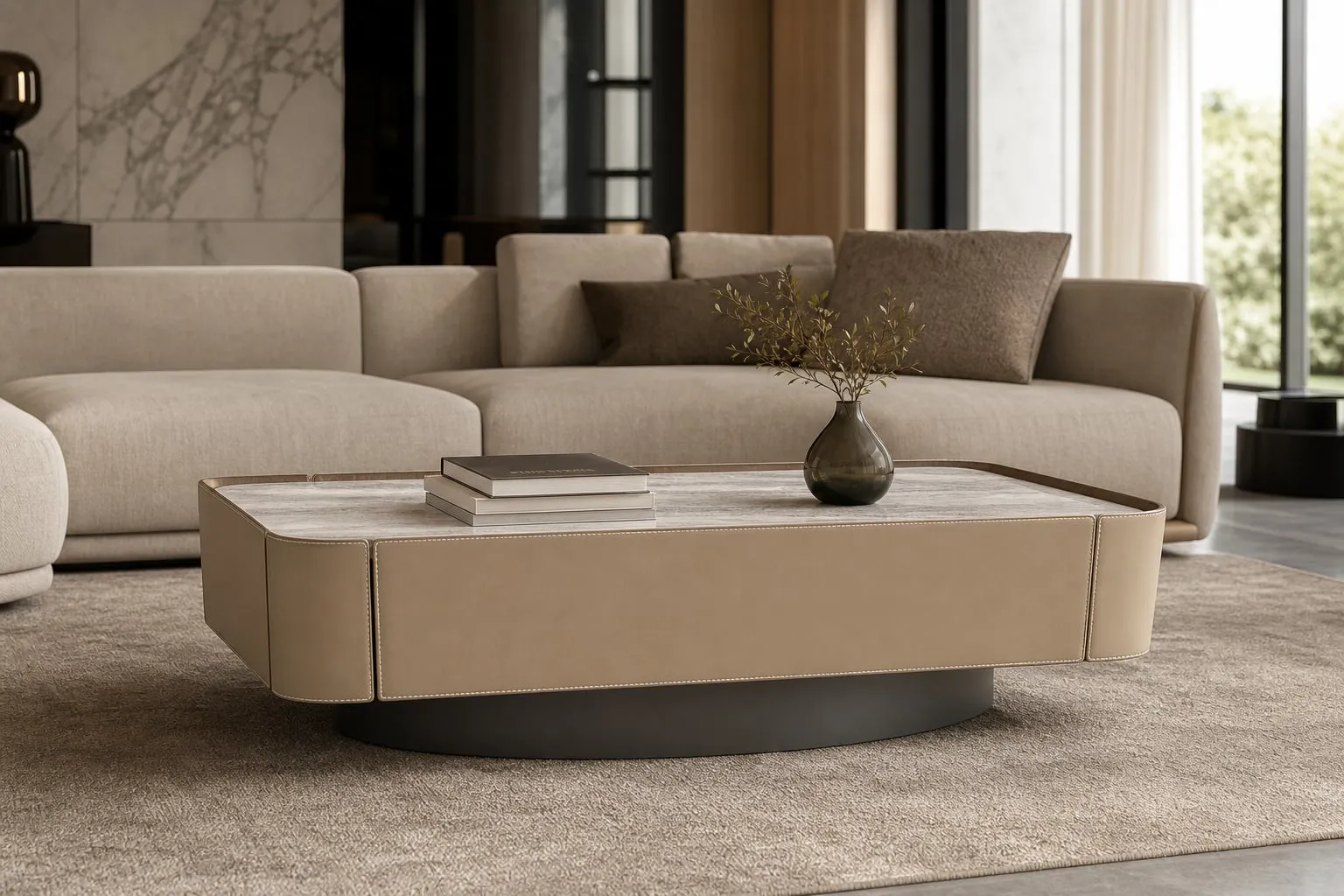 Sintered Stone Saddle Leather Coffee Table
