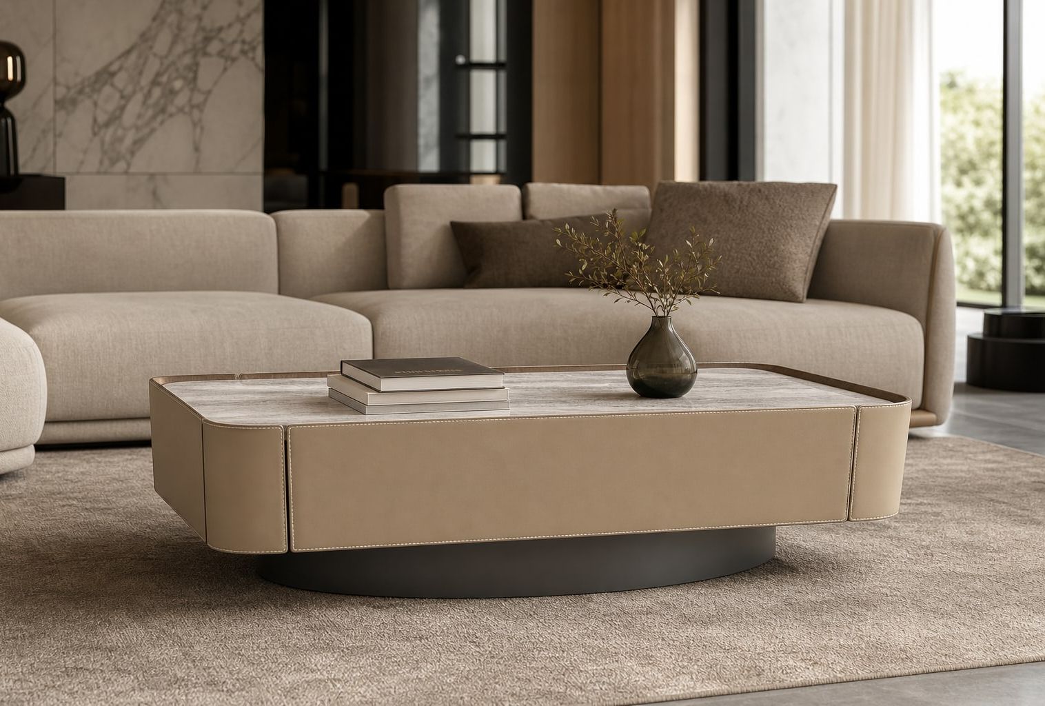 Stone-Top Coffee Table styled in a FADIOR HOME interior setting