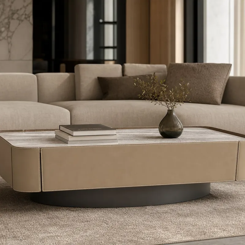 Sintered Stone Saddle Leather Coffee Table