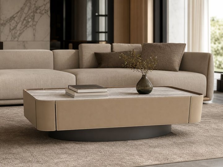 Stone-Top Coffee Table styled in a FADIOR HOME interior setting