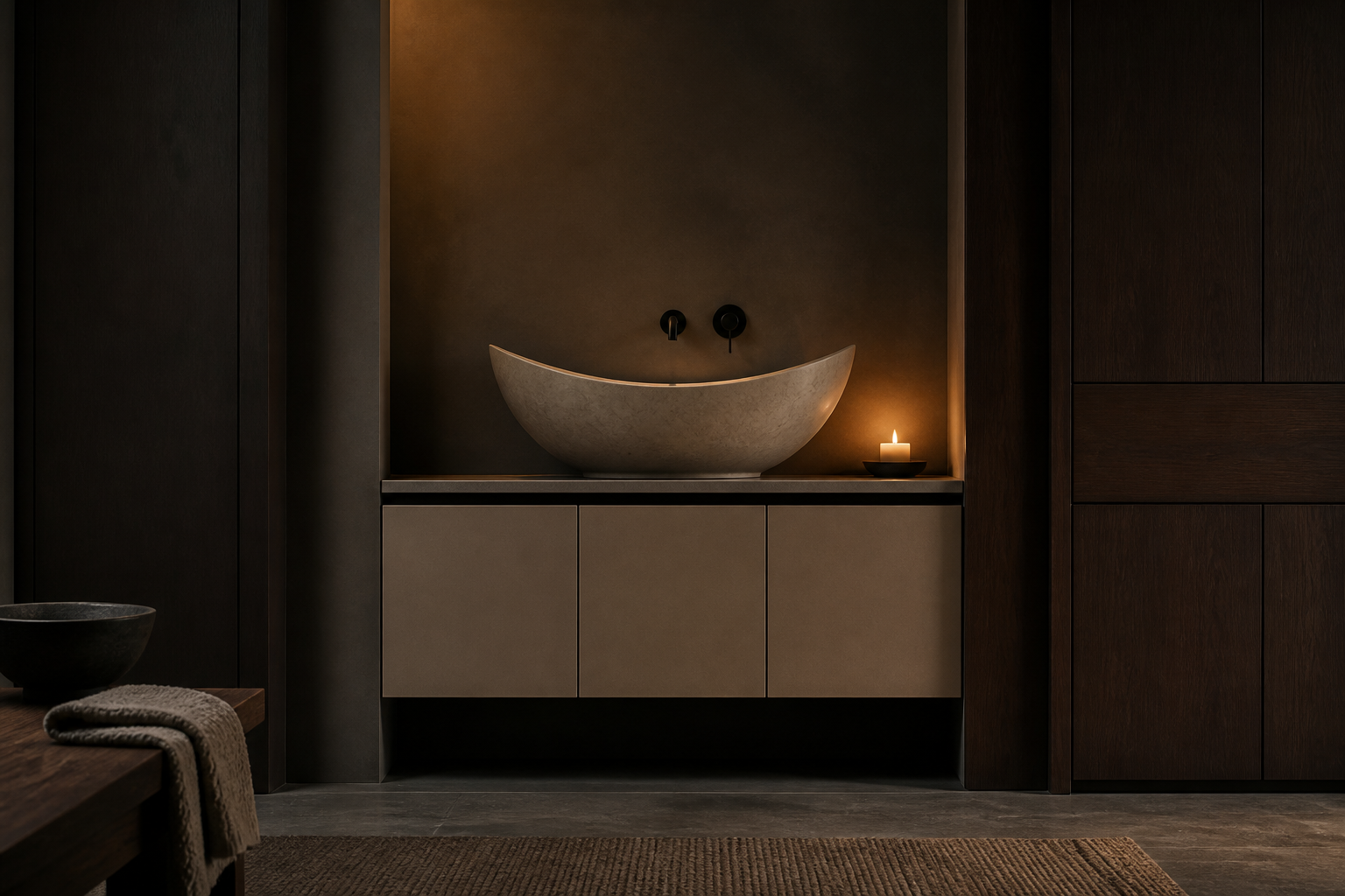 Fadior Ethereal Bath and Vanity Suite with Sculpted Arc Basin Gallery — lifestyle setting with natural light and residential