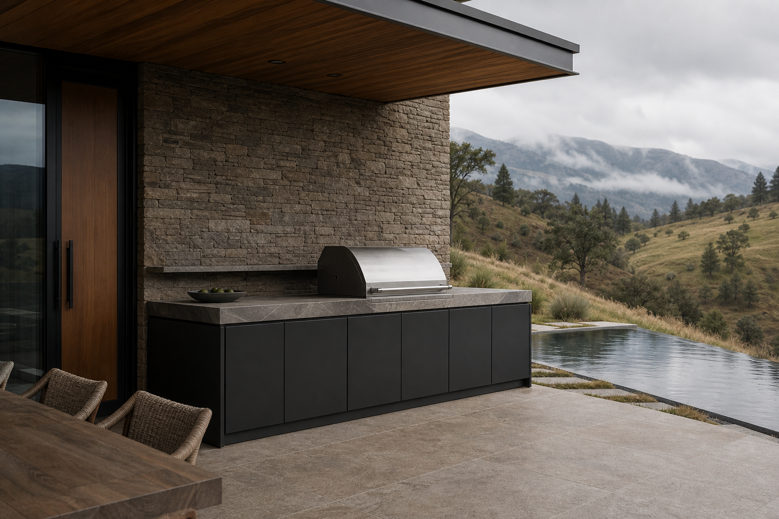 Fadior Vantage Outdoor Kitchen Suite with Quartz Vein Grill Gallery — interior room context showing cabinet integration