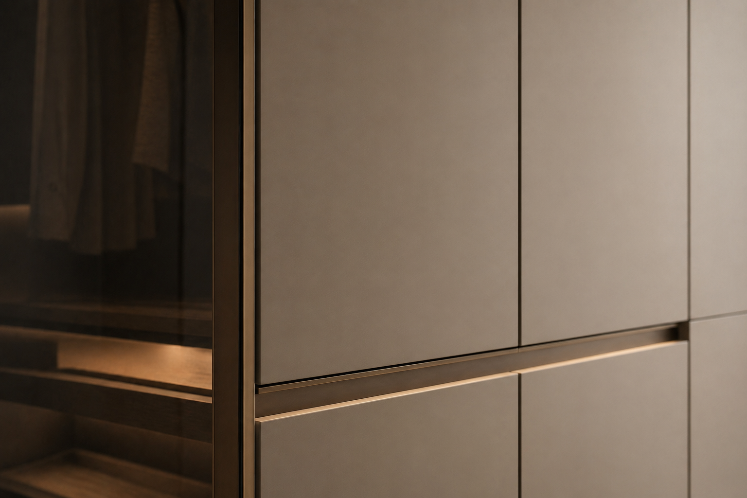 Fadior Lumiere Wardrobe Suite with Soft Glow Dressing Gallery — close-up of stainless steel finish and hardware detail
