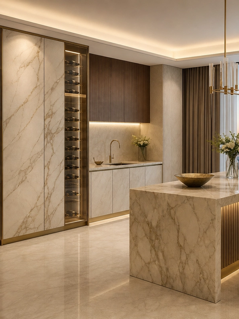 Fadior Estuary Wine Cabinet Suite with Bridge Rinse Pantry Wall — 304 stainless steel wine cabinet system, front view