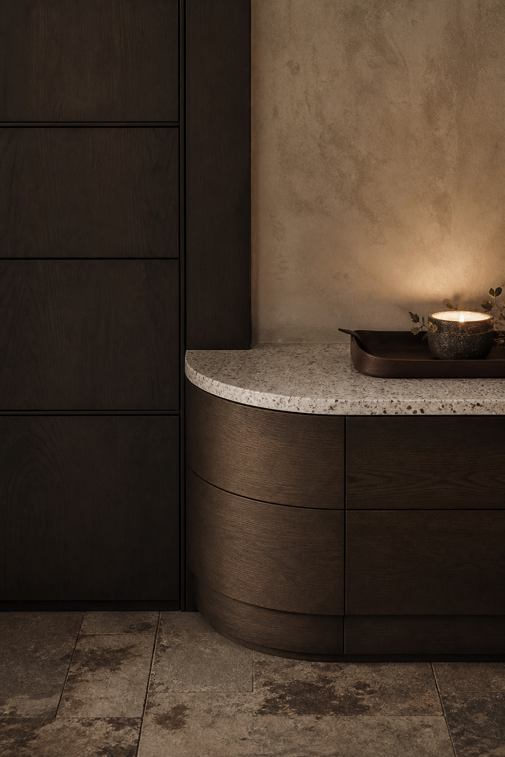 Fadior Savile Entryway Suite with Crescent Parcel Bench — close-up of stainless steel finish and hardware detail